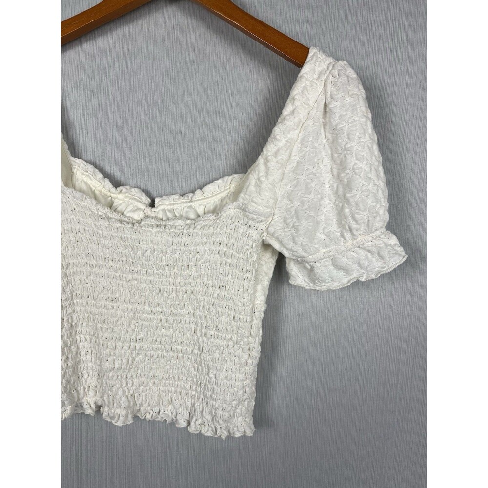 Kirious Women's White Babydoll Puff Sleeve Tie Front Top Milkmaid Coquette - Picture 6 of 11